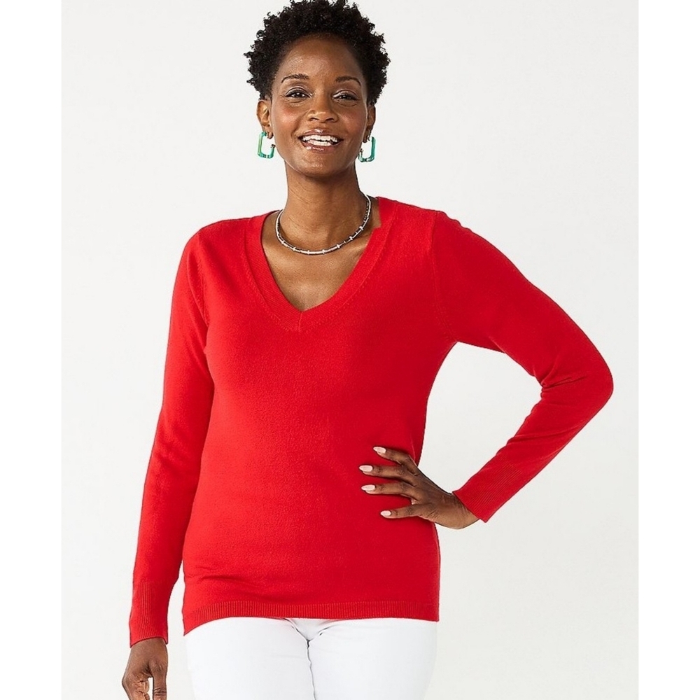 Croft & Barrow Extra Soft V-neck Sweater Red Size XXL